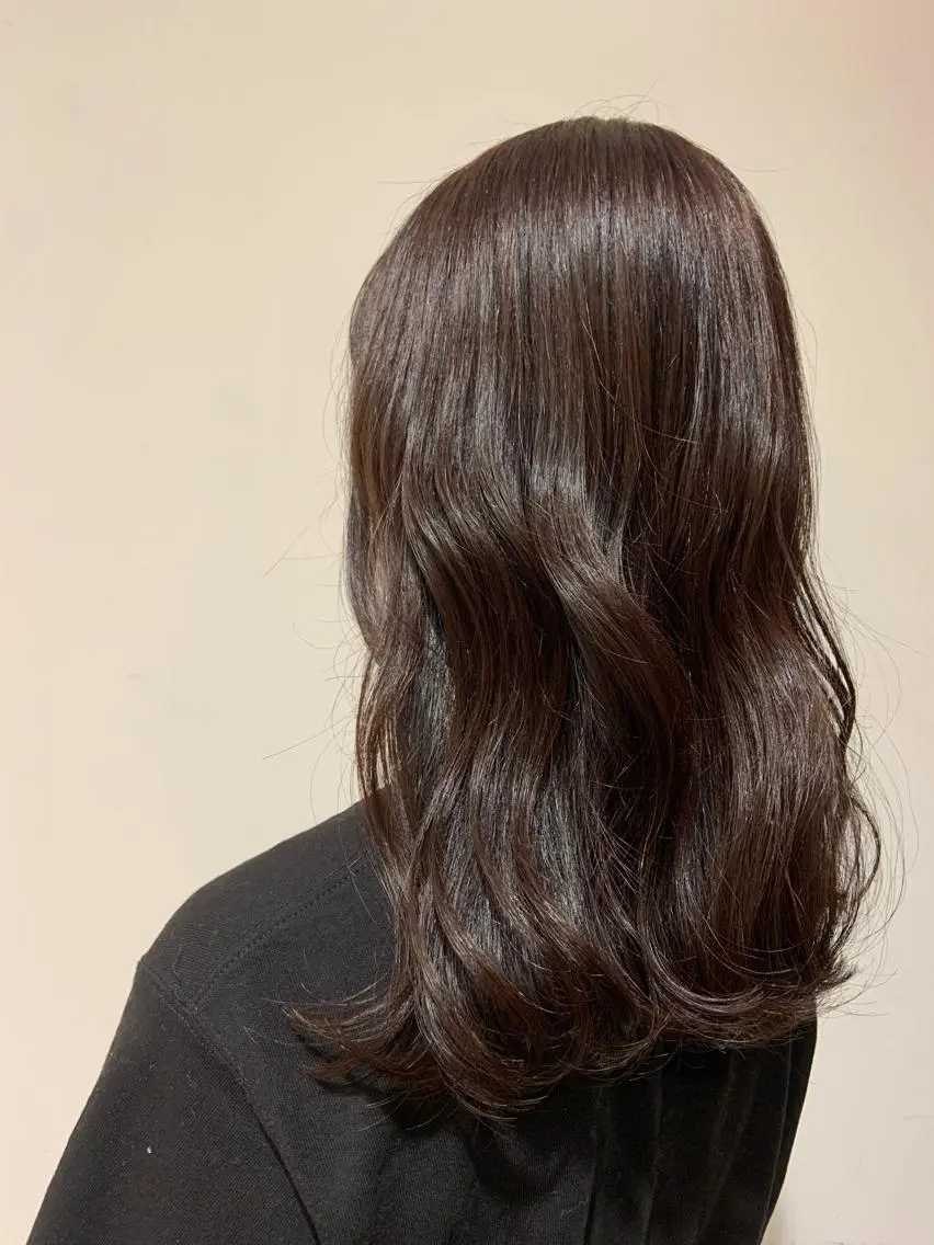 セミロング カラー ブラウンカラー チョコレートブラウン 西崎 満里奈のヘアスタイル