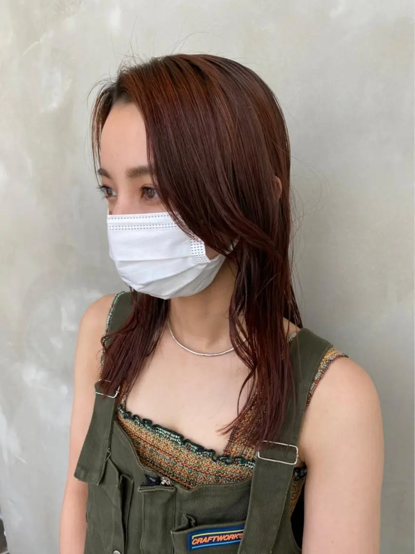 ロング カラー オレンジ 波巻きスパイラルパー マ/シャドウパーマ駿のヘアスタイル