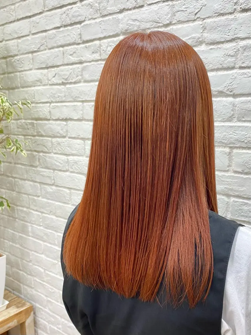 ロング カラー ブリーチ ダブルカラー ブリーチなしカラー オレンジ やじま ひろこのヘアスタイル