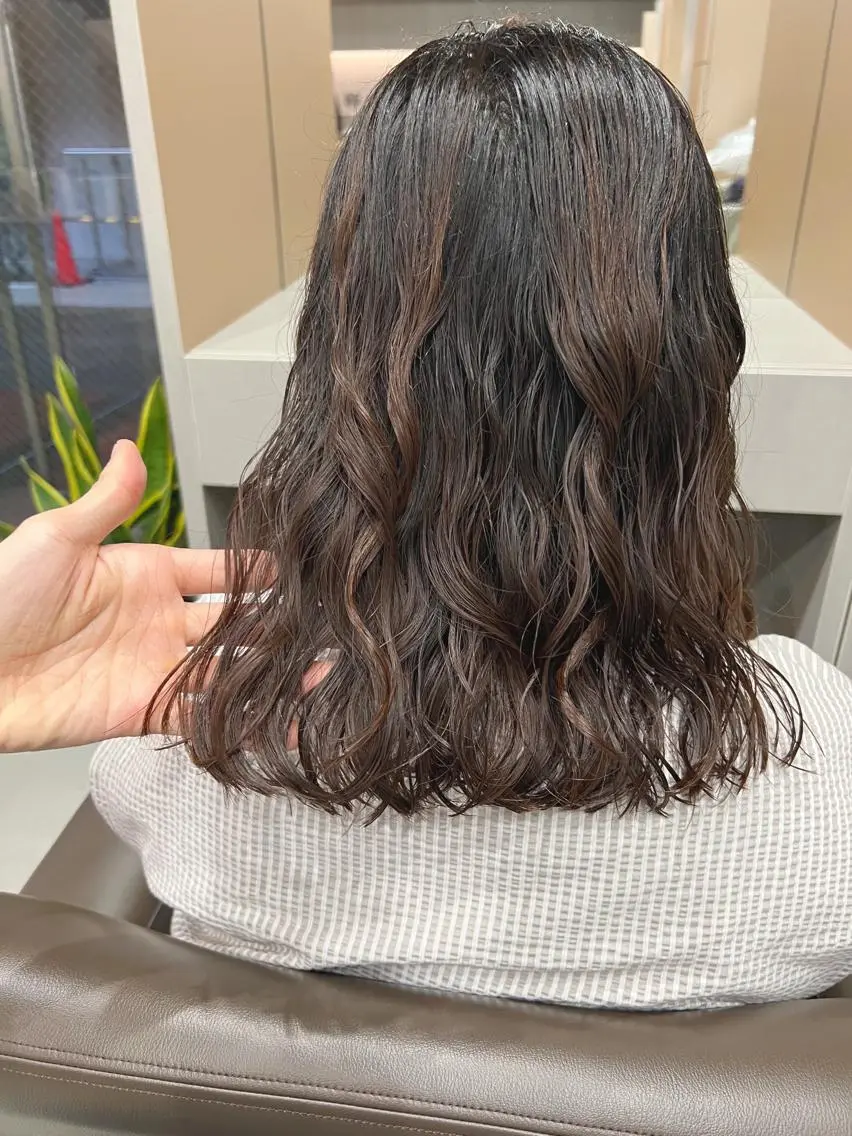 ミディアム パーマ カット パーマ トリートメント ボブパーマコテ巻き風 パーマNo1深江秀平のヘアスタイル