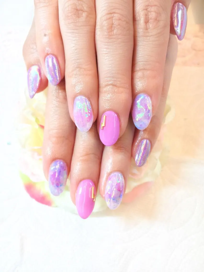 ネイル フットネイル ジェルネイル ミラーネイル パラジェル 春ネイル ハンドネイル clover nailのネイルデザイン