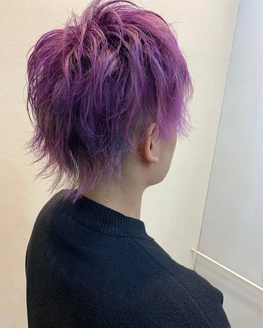 ミディアム カラー ヘアアレンジ メンズ ピンクカラー パープルカラー 今村公介 ブリーチ特化、派手髪のヘアスタイル