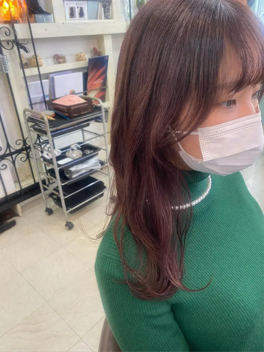 セミロング カラー パーマ ヘアアレンジ ブラウンカラー カシス kame|レイヤー / 似合わせ顔周りのヘアスタイル
