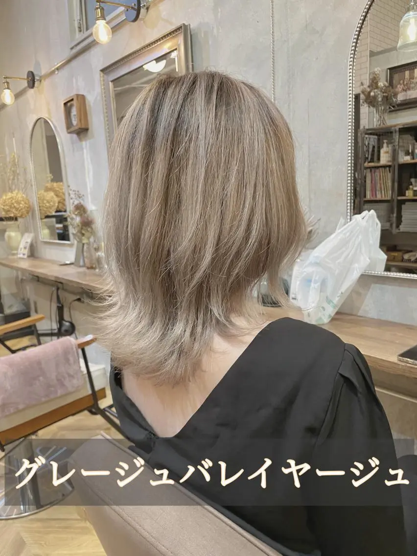 ミディアム カラー シールエクステ ミディアムパーマ バレイヤージュ ミストバング ブリーチ ヘアカラー エクステ指名No.1 【店長】橘田のヘアスタイル