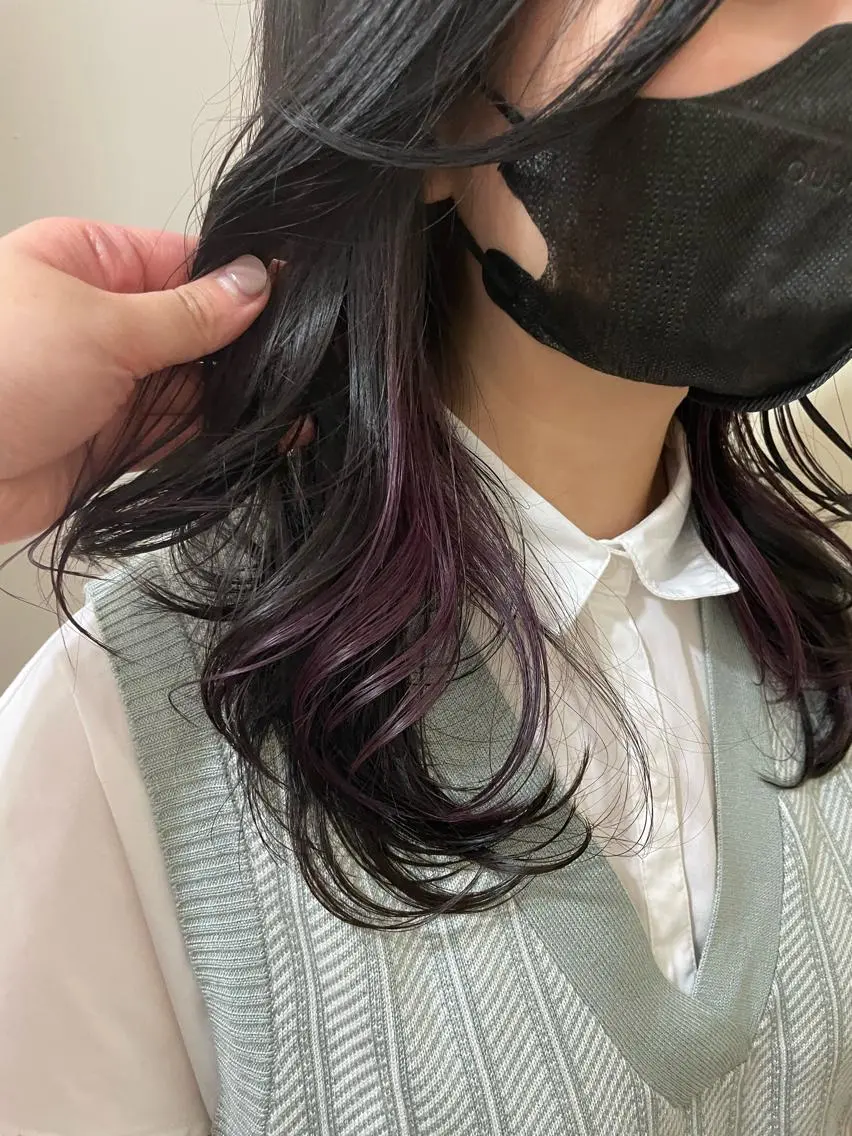 セミロング カラー インナーカラー パープルカラー ヘアカラー 🦋透明感 艶カラー Rie🦋のヘアスタイル