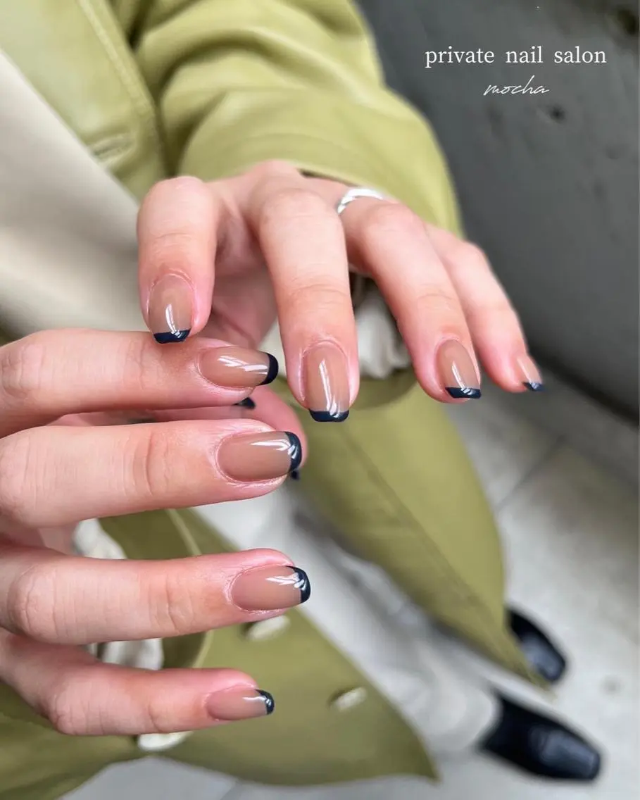 ネイル カジュアル チークネイル フレンチネイル ジェルネイル マグネットネイル ハンドネイル mocha nailのネイルデザイン