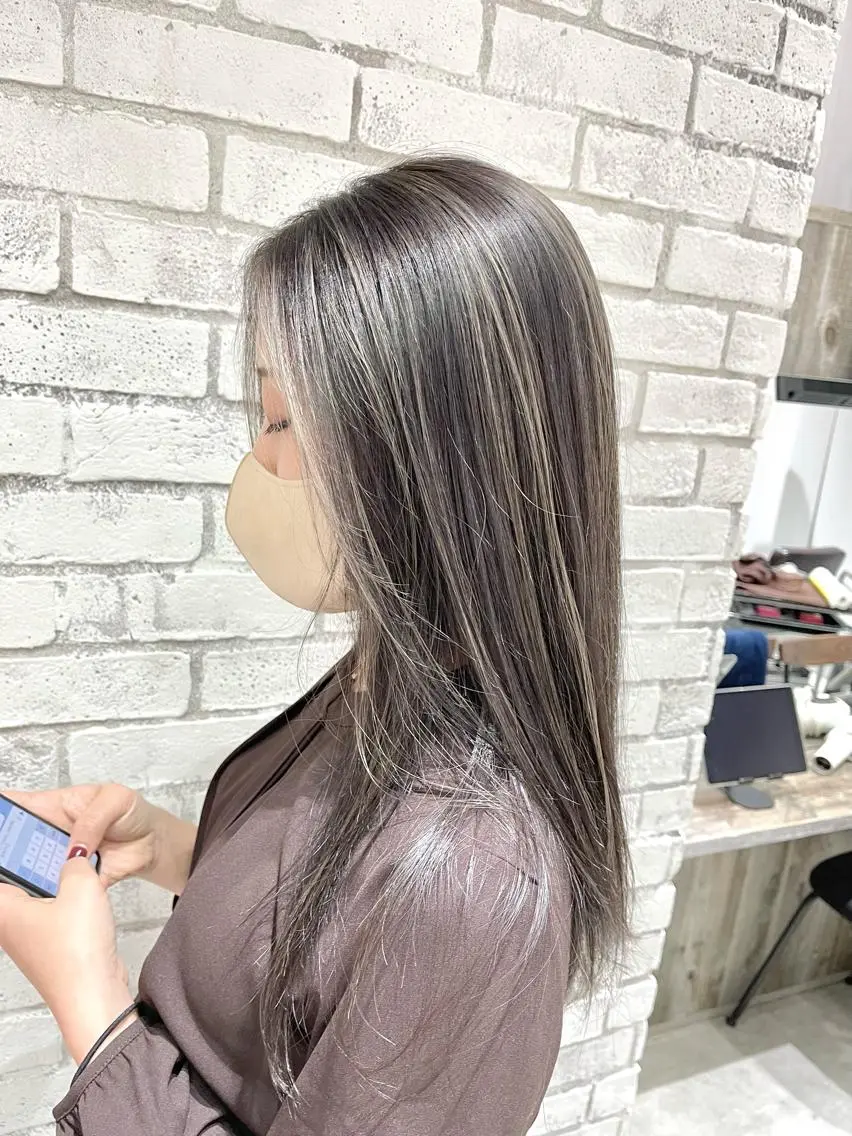 ロング カラー ヘアアレンジ グレージュ ハイライトカラー ハイライト ヘアカラー ヘアセット 縮毛矯正/美髪 髪質改善/石田幸輔のヘアスタイル