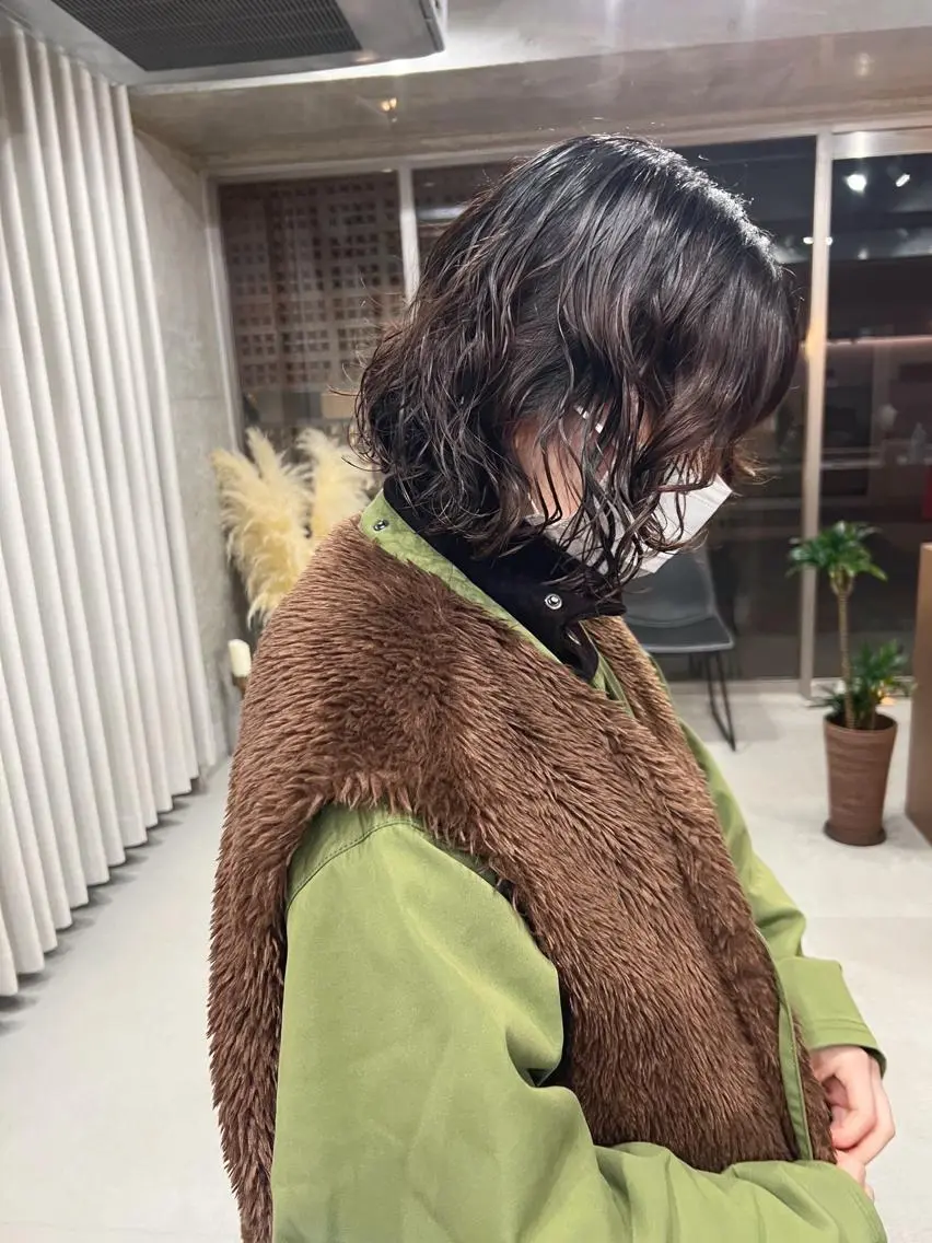 ショート パーマ カット ヘアカラー パーマ ボブパーマコテ巻き風 パーマNo1深江秀平のヘアスタイル