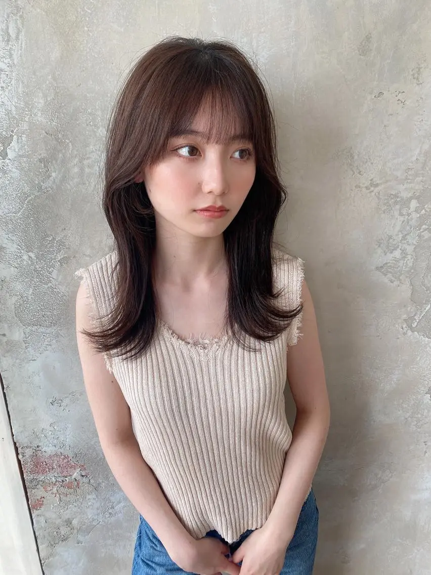 セミロング カラー ベージュカラー ブラウンカラー ブラウンベージュ くびれヘア 顔周りカット 顔周り/くびれヘア 韓国ヘア💕風間るなのヘアスタイル