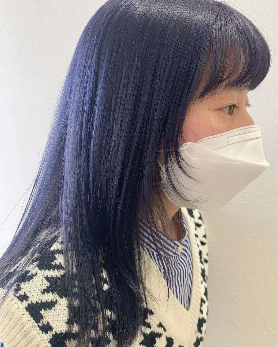 ミディアム カラー ブリーチ ブルーカラー ブルーラベンダー ラベンダーカラー カット ヘアカラー トリートメント hubhair レイヤー/透明感のヘアスタイル