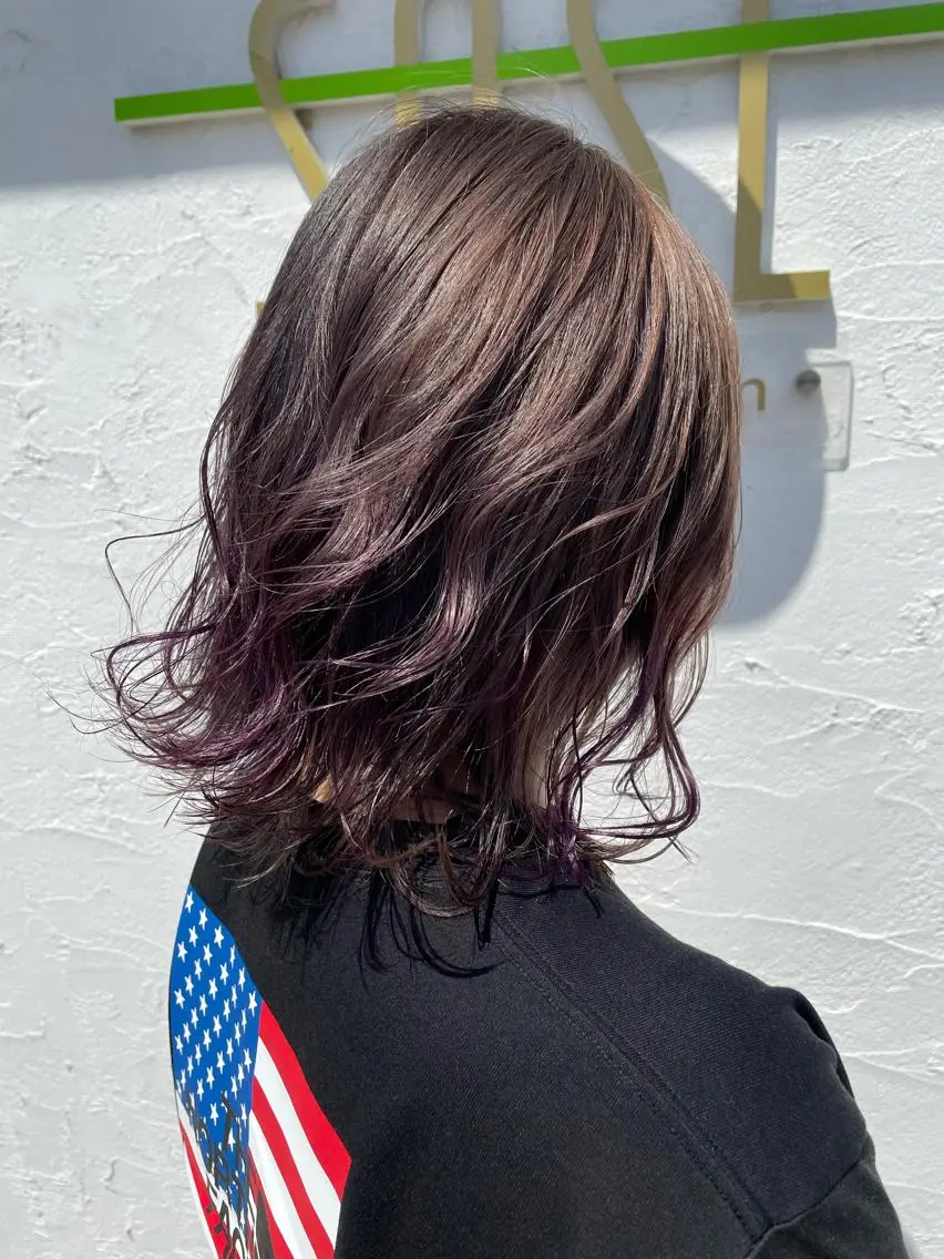 ミディアム カラー ブリーチ グレージュ ハイトーンカラー ラベンダーカラー ラベンダーグレージュ カット ヘアカラー トリートメント ヘッドスパ 北九州美容室 🕊️わかな✂︎のヘアスタイル