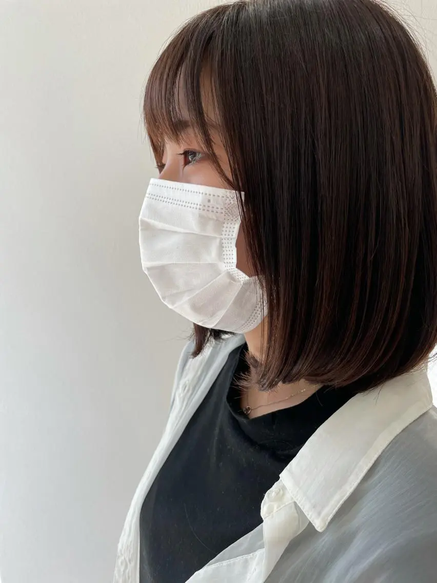ミディアム ボブ 縮毛矯正 カット 縮毛矯正 店長福島成美/髪質 改善縮毛矯正/カラーのヘアスタイル