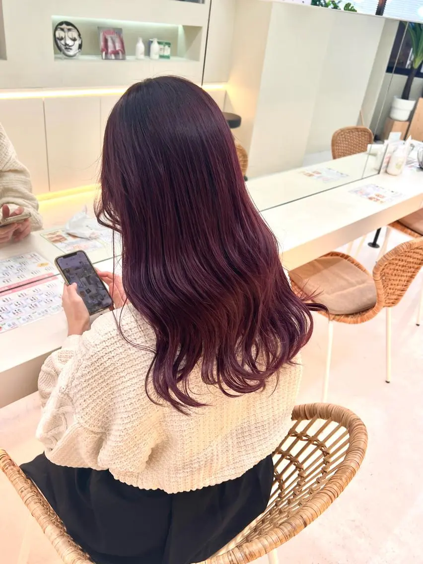 ロング カラー ピンクカラー パープルカラー 橋爪 明日香のヘアスタイル