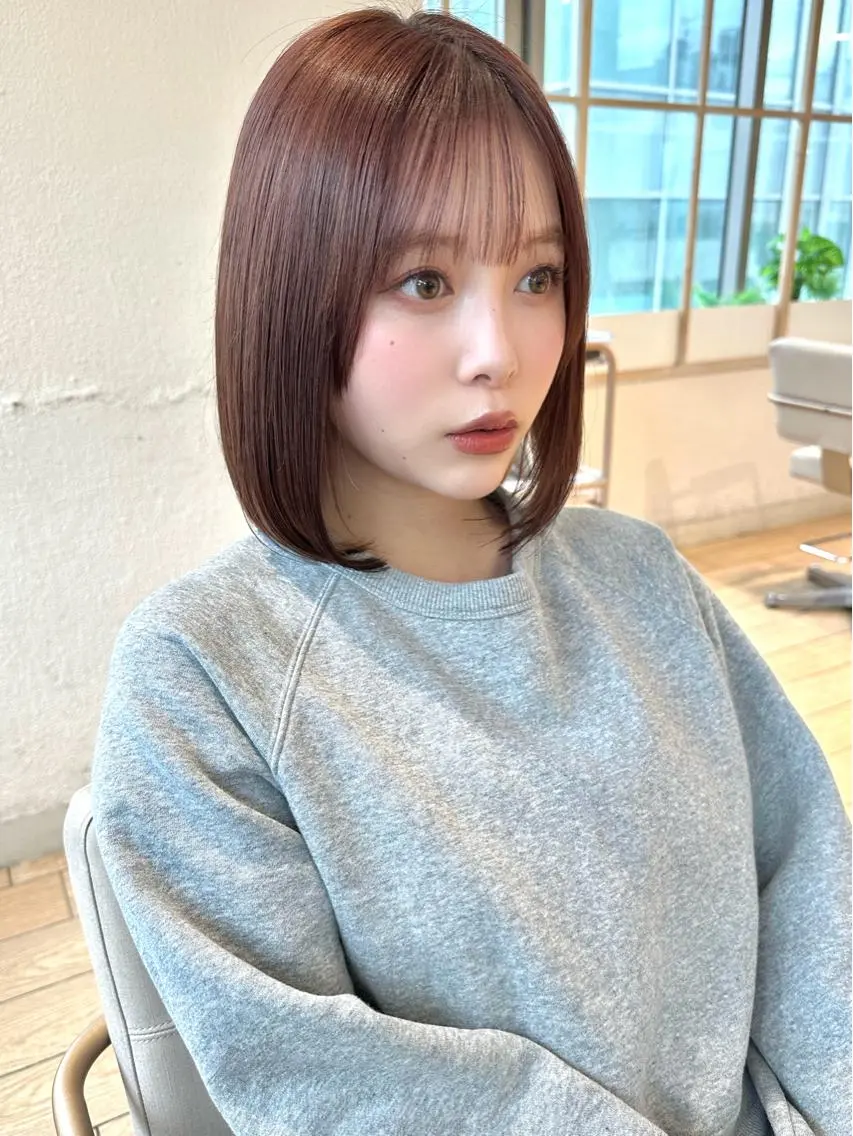 ミディアム 切りっぱなしボブ ショートボブ ボブ くびれヘア タンバルモリ カット ヘアカラー トリートメント 市原 大翼のヘアスタイル