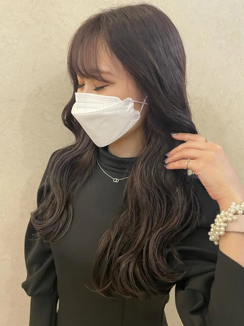 ロング カラー ヘアアレンジ シールエクステ ミストバング ブリーチ ダークグレー ダークグレージュ 🦋高瀬寛菜🦋 韓国/ブリーチのヘアスタイル