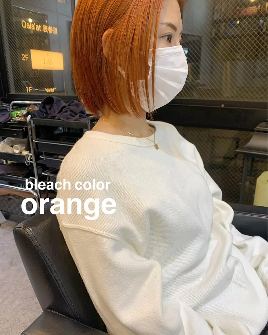 ショート カラー ブリーチ ケアブリーチ オレンジ 柔らかブラウン/顔周 りレイヤー♡ユウシのヘアスタイル