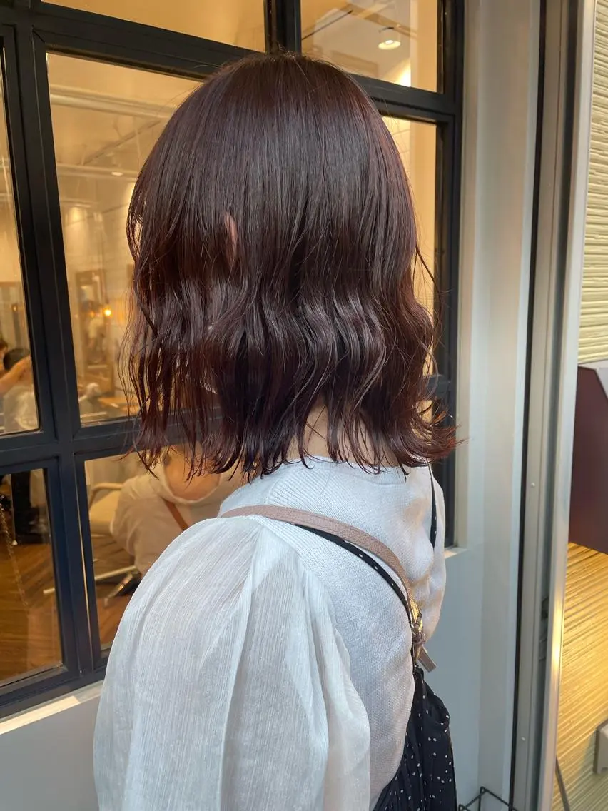 ミディアム カラー オレンジ ピンクカラー ボブ カット ヘアカラー トリートメント 髪質改善/レイヤー/ お顔まわり/Ami.のヘアスタイル