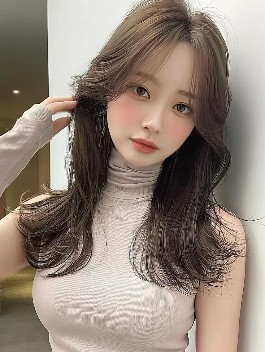 ロング 顔周りカット 髪質改善 韓国風ヘア レイヤーカット ヘアカラー トリートメント FOCUS JAPAN2のヘアスタイル
