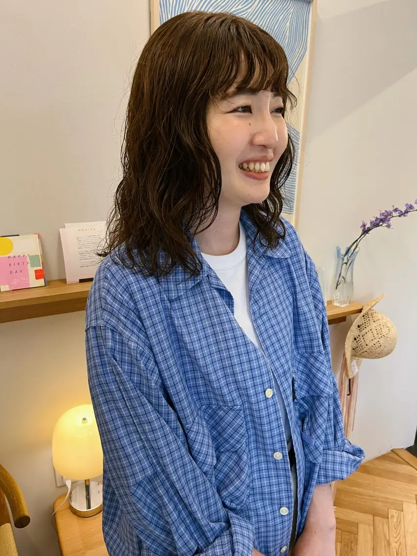 ミディアム カラー パーマ ミディアムパーマ ベージュカラー カット ヘアカラー トリートメント 西山 紗耶香🪽 透明感カラー/ボブのヘアスタイル