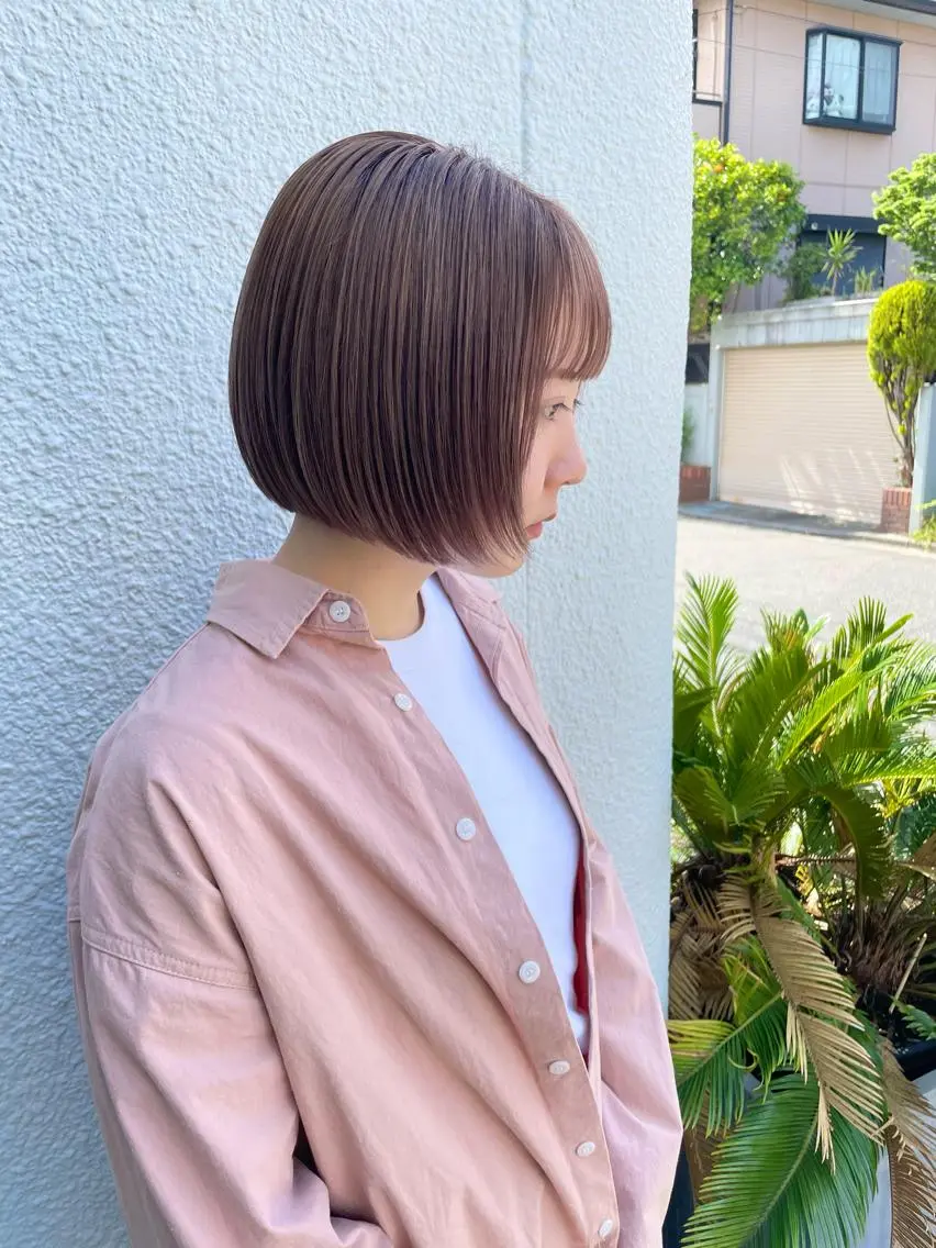 ショート カラー ベージュカラー ピンクカラー ピンクベージュ ボブ 五十嵐 雄毅のヘアスタイル