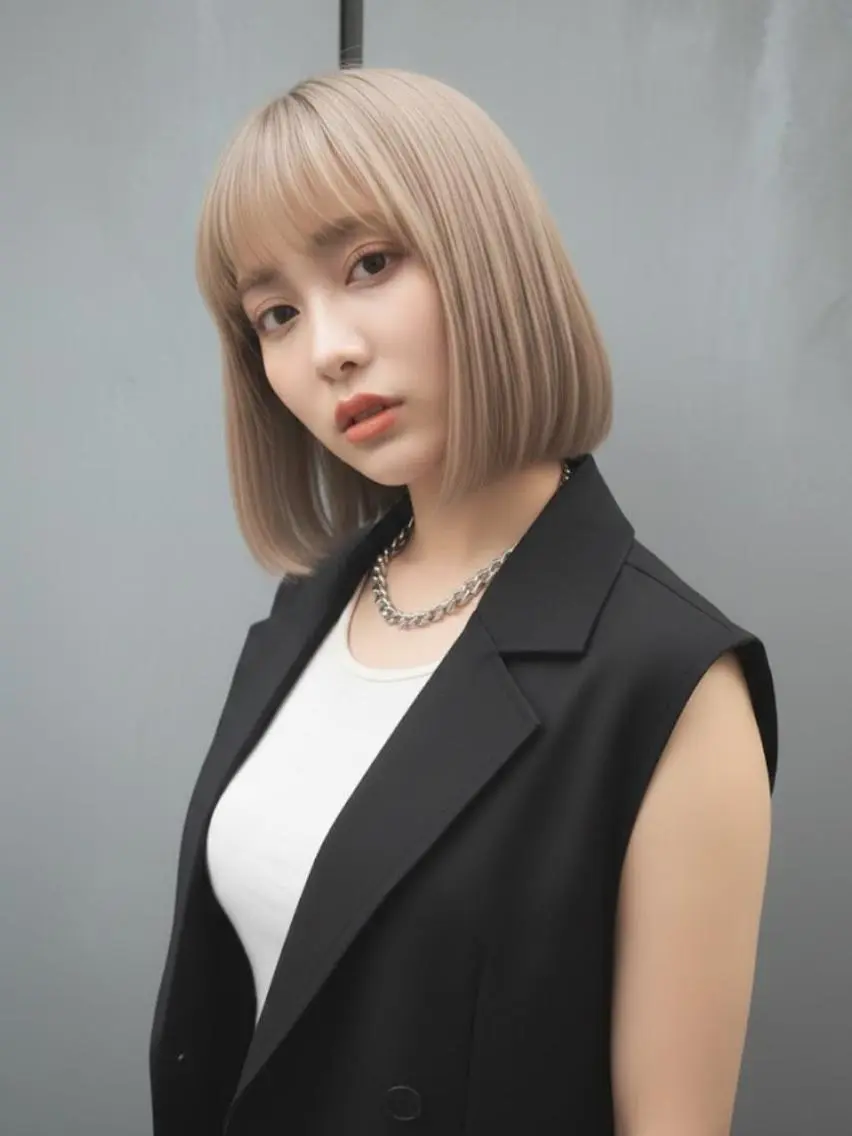 ショート カラー 切りっぱなしボブ ベージュカラー ブリーチ ボブ ヘアカラー ヘアサロンM新宿 カットカラーブリーチのヘアスタイル