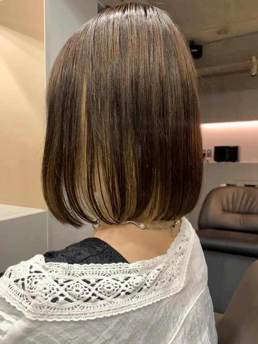ミディアム カラー ボブパーマコテ巻き風 パーマNo1深江秀平のヘアスタイル