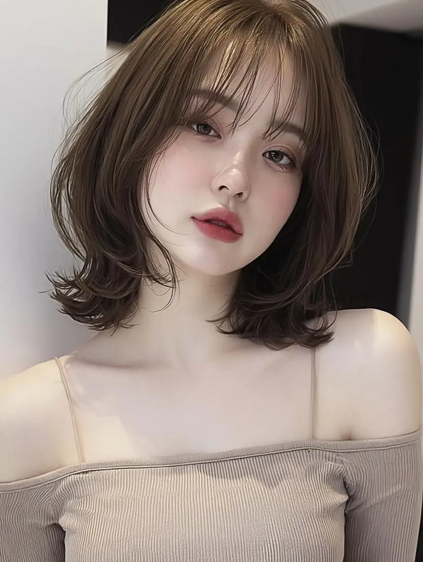 ミディアム ボブ 顔周りカット 髪質改善 韓国風ヘア レイヤーカット 艶カラー/レイヤー Nanami🎀のヘアスタイル