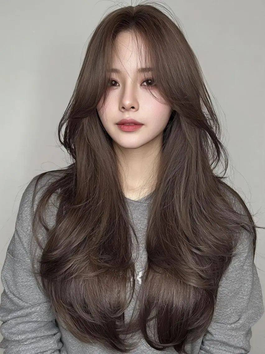 カラー ロング カット ヘアカラー ✂韓国レイヤー 🦋みやび🪽のヘアスタイル