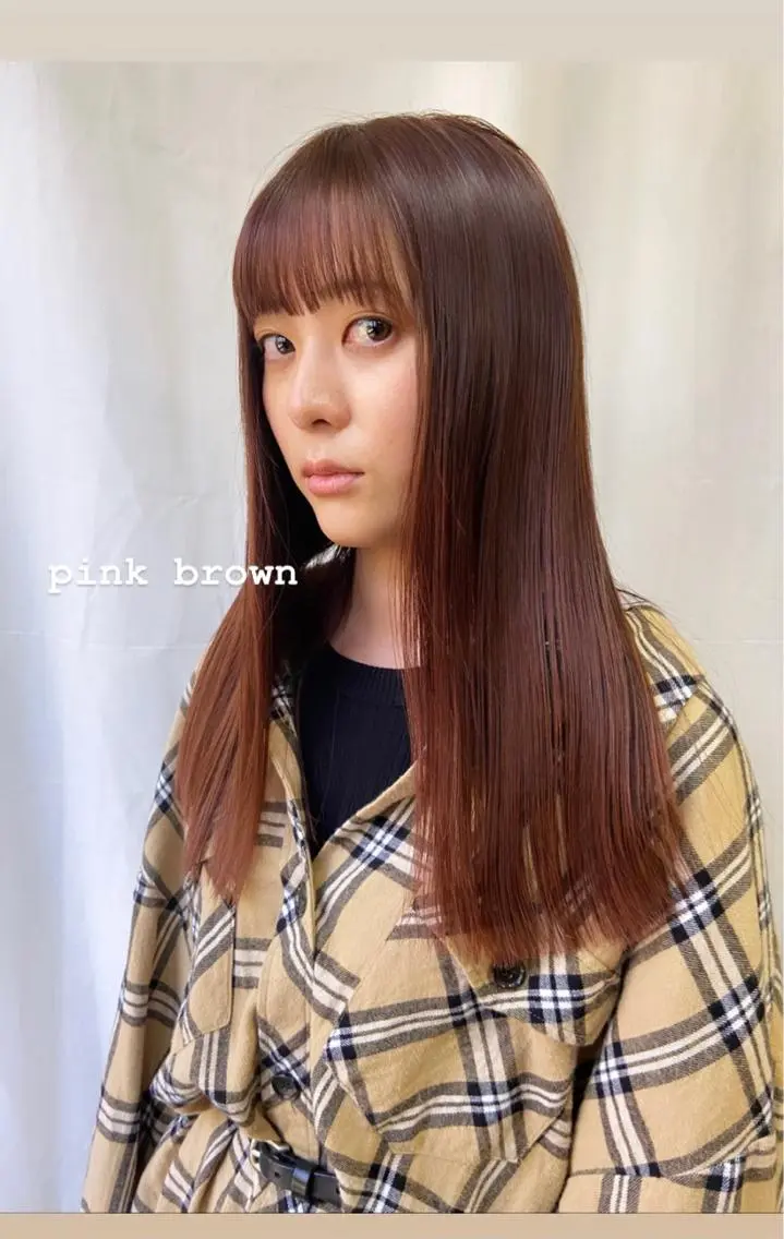 セミロング カラー ブリーチ ブラウンカラー ブリーチなしカラー ピンクカラー ピンクブラウン 松尾太樹 【pia】福岡美容室のヘアスタイル