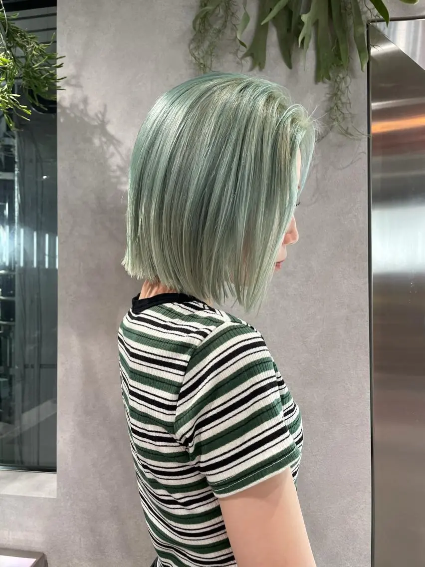 ミディアム カラー ブリーチ ミント ミントグリーン トリートメント ヘアカラー ナチュラル透明感🌱 小山美樹子のヘアスタイル