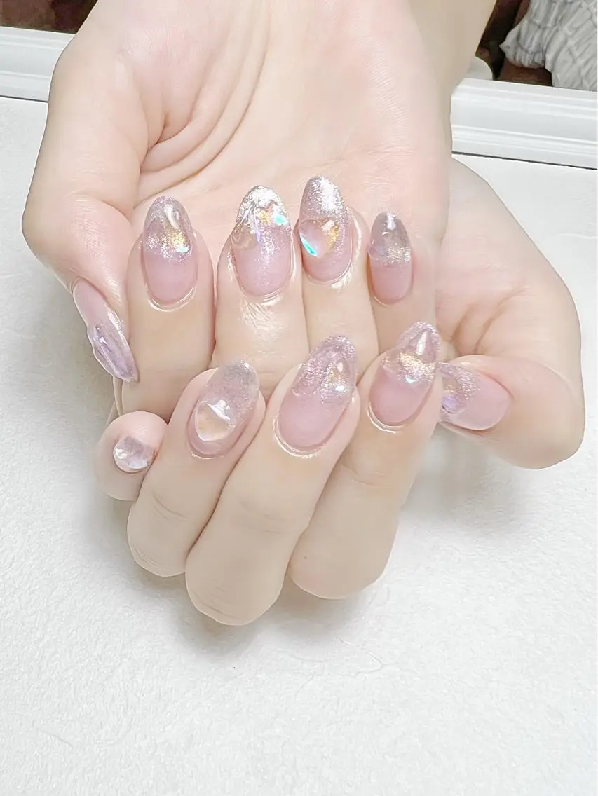 ネイル 氷ネイル・うるうるネイル キラキラネイル ワンホンネイル rouse nail RISATOのネイルデザイン
