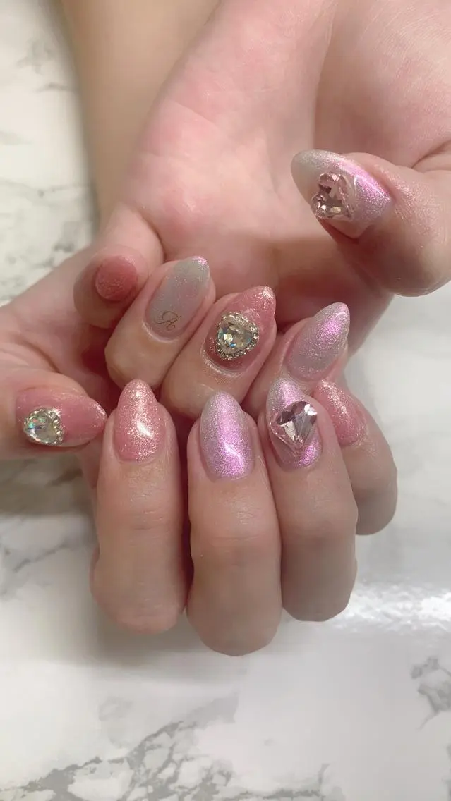 ネイル ハンドネイル はな💎ネイル ワンホン、長さ出しのネイルデザイン