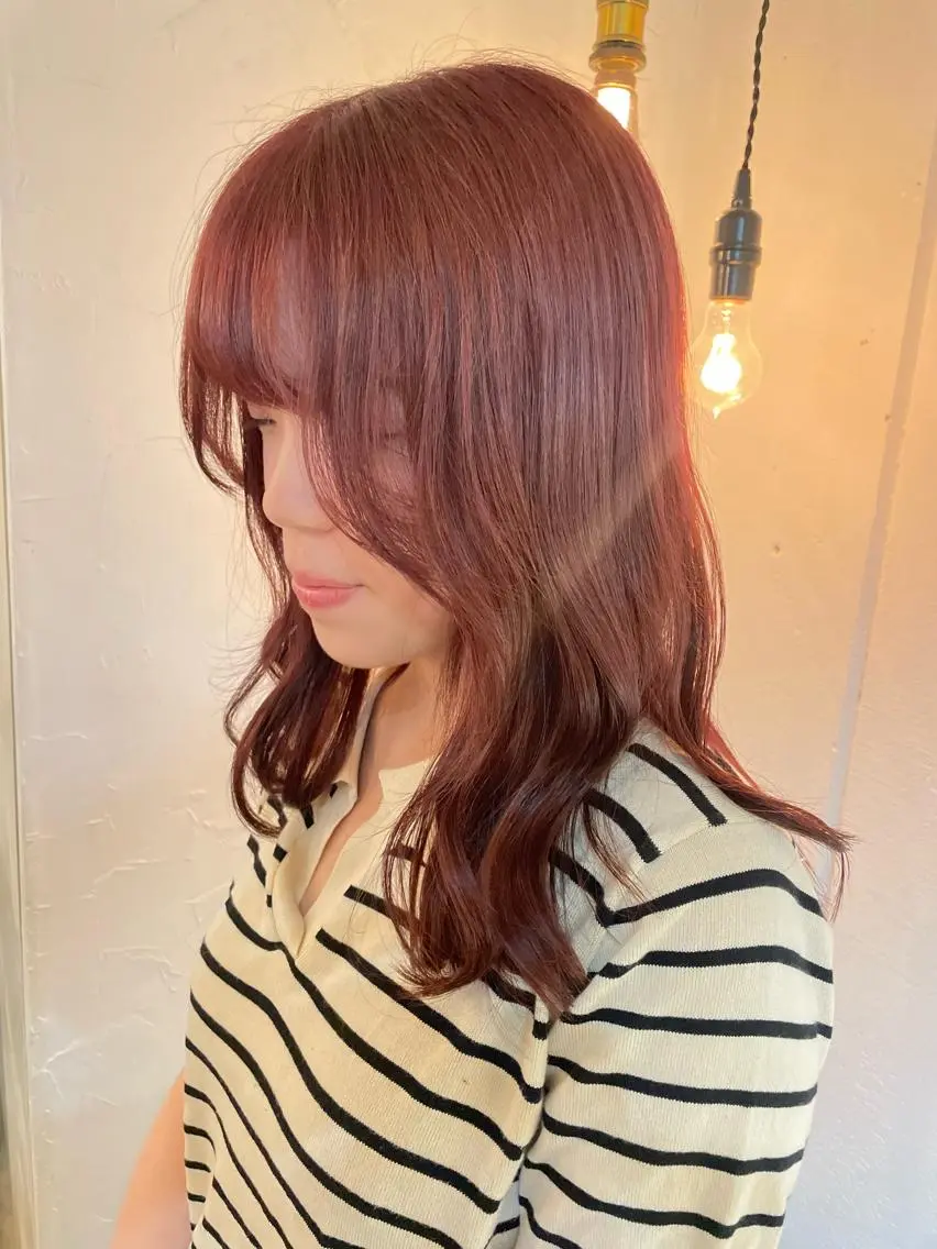 ロング カラー ブリーチ ブリーチなしカラー ピンクカラー 京都美容師 塩のヘアスタイル