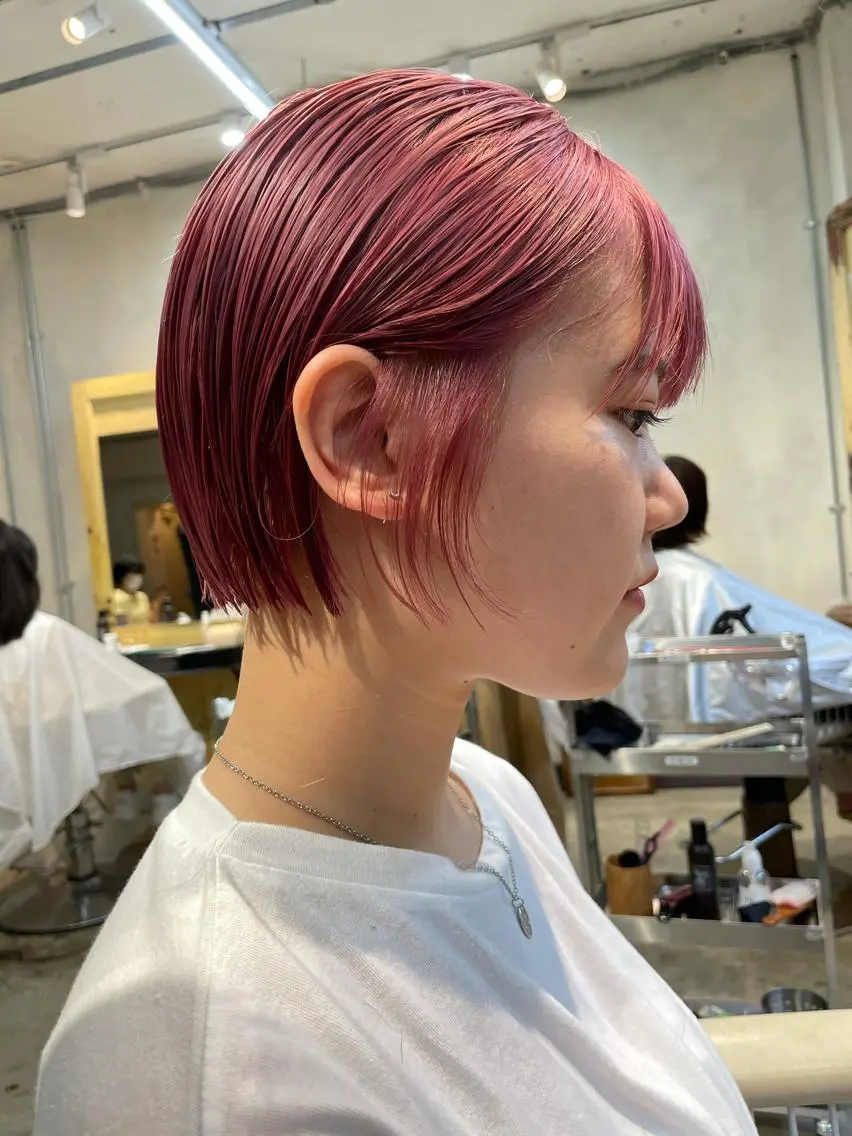 ショート カラー ピンクカラー ボブ 似合わせカット カット ヘアカラー トリートメント ブリーチ🧚 ボブ✍️レイヤーのヘアスタイル