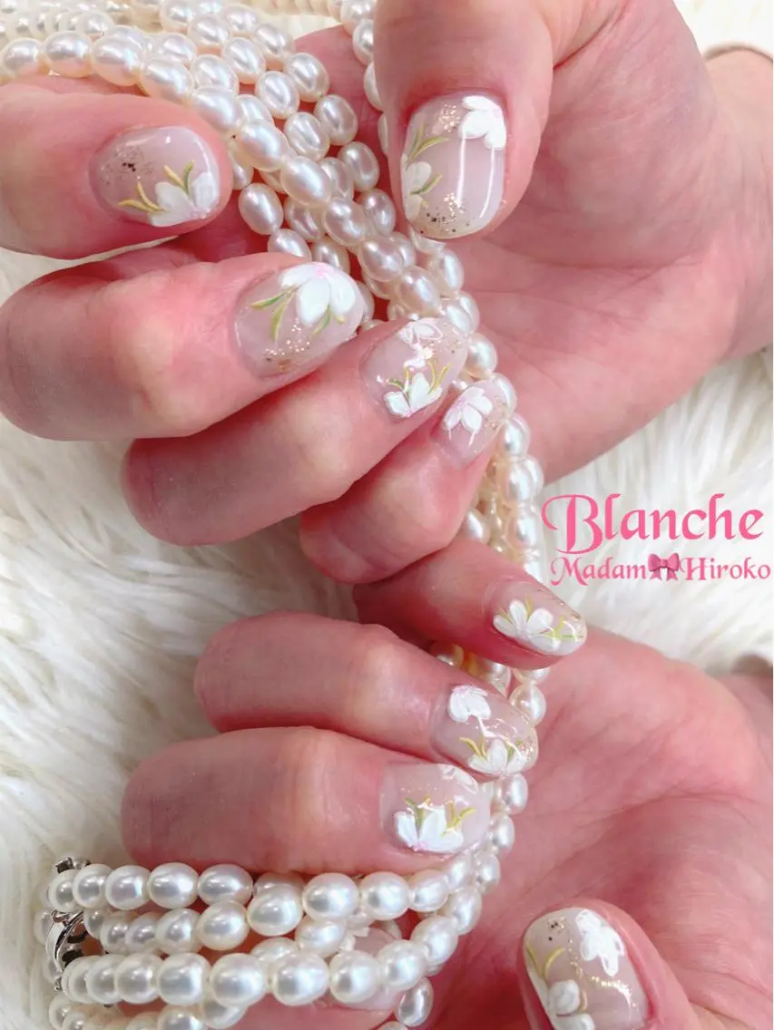 ネイル クリアネイル フラワーネイル ホワイト Lianネイル 寛子Lianのネイルデザイン