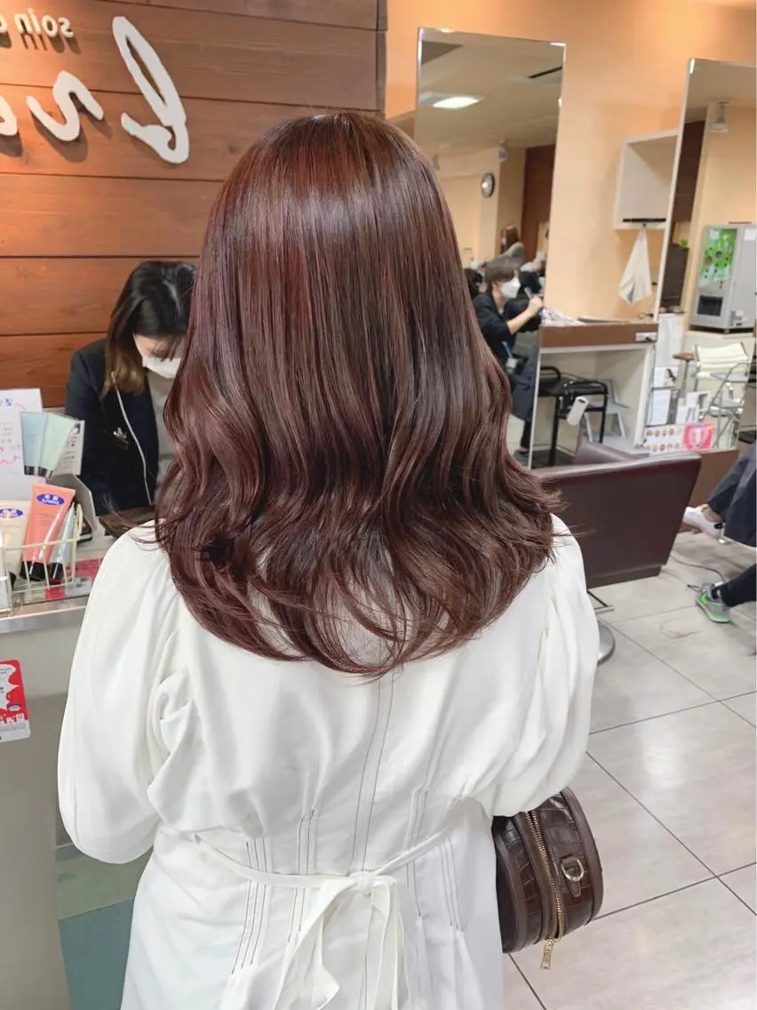 ミディアム ピンクブラウン ヘアカラー レイヤー/艶髪カラー 森本くるみのヘアスタイル