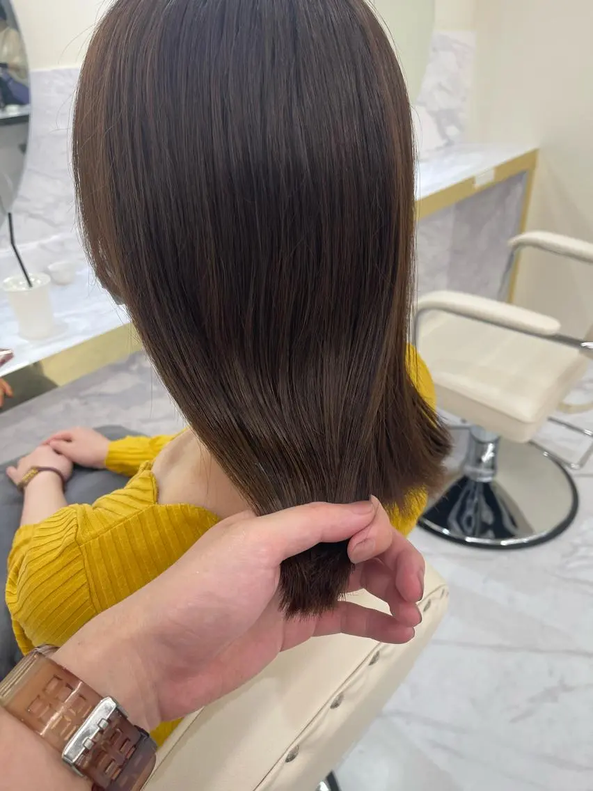 ミディアム カット ヘアカラー 縮毛矯正 トリートメント シンタニナオト /梅田茶屋町のヘアスタイル