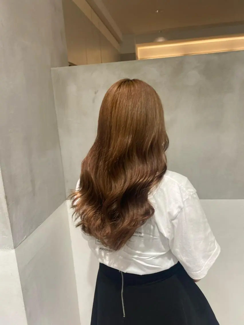 ロング カラー ベージュカラー オレンジ オレンジベージュ ヘアカラー トリートメント ヘアセット ナチュラル/韓国💎 haruka 💎のヘアスタイル