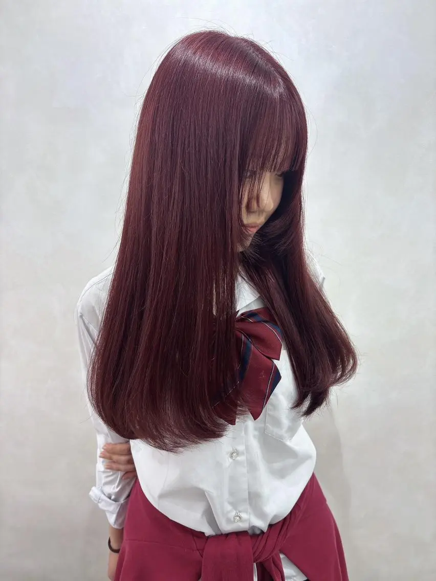 ロング カラー レッドカラー ロング 似合わせカラー🎀 𝑲𝒂𝒏𝒐𝒏のヘアスタイル