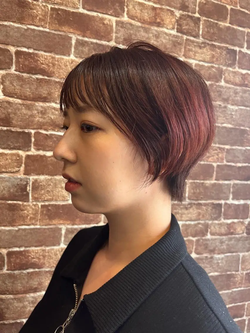 ショート カラー パーマ ヘアアレンジ メンズ キッズ ネイル マツエク・マツパ アイブロウ メンズパーマ ブラウンカラー ケアカラー 透明感カラー ピンクカラー 久木原 ゆりのヘアスタイル