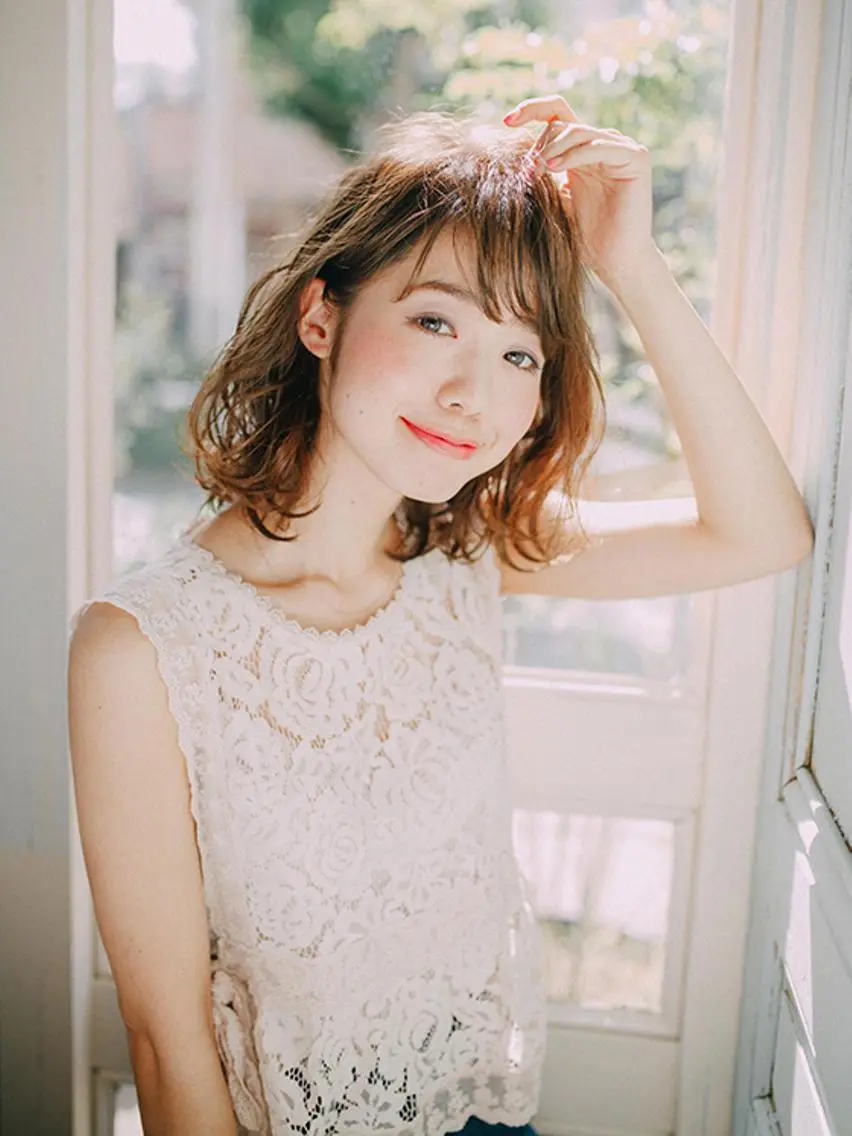 ミディアム カラー パーマ ボブ ヘアカラー トリートメント 福島 浩司のヘアスタイル