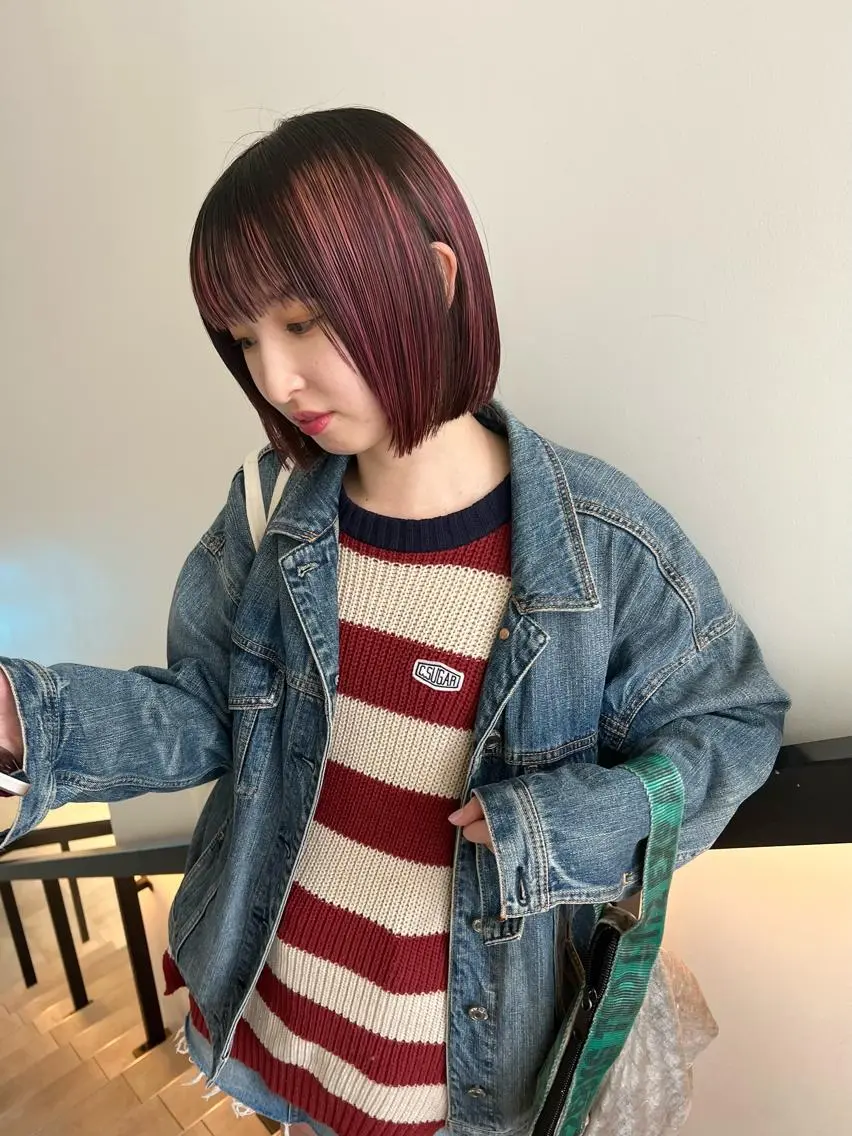 ショート カラー ハイライトカラー ピンクカラー ハイライト 顔周りカット/透明感 カラー✂️MEIのヘアスタイル