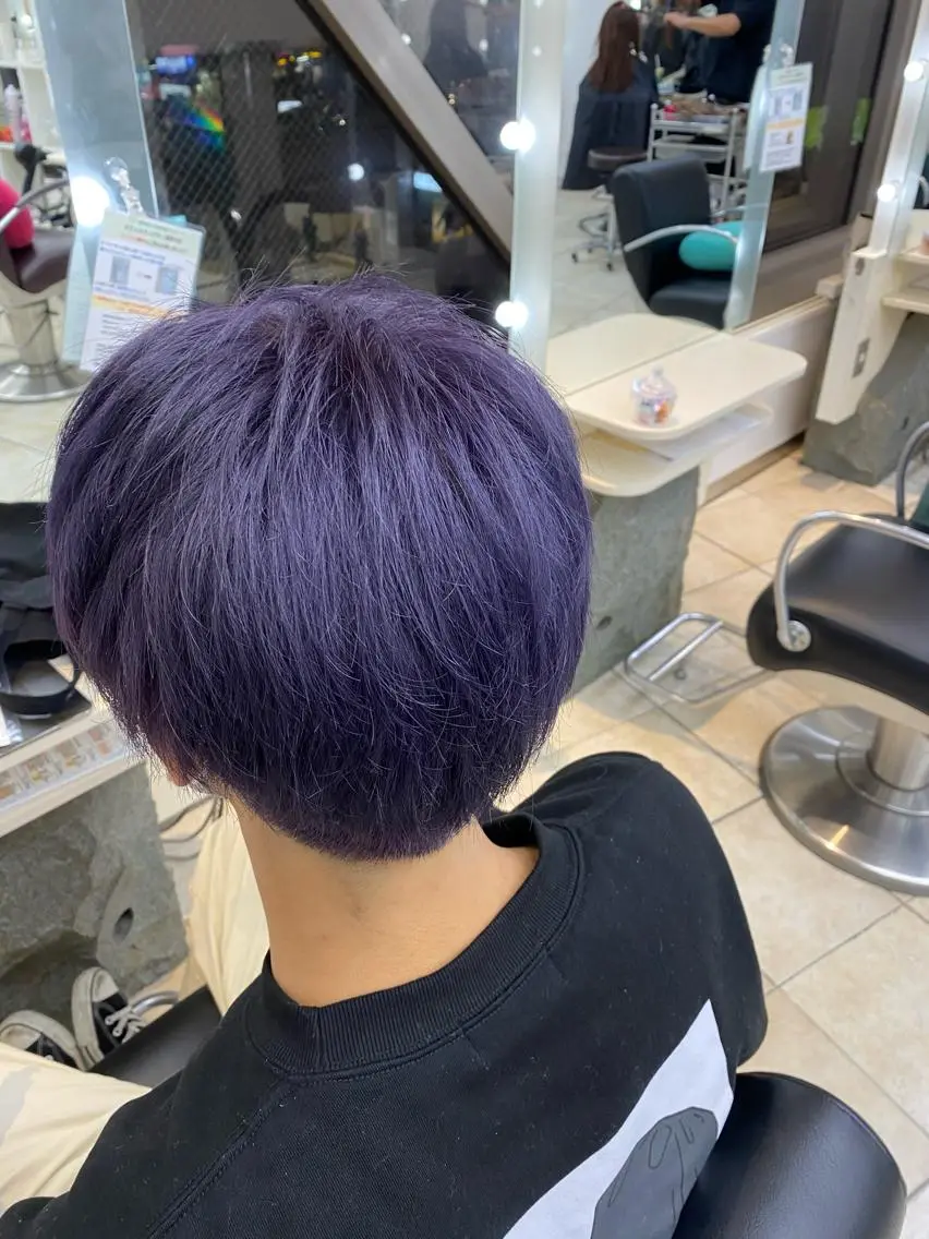ショート カラー メンズ パープルカラー シルバー 韓国レイヤー×モテ髪 /MITSUKI🤍のヘアスタイル