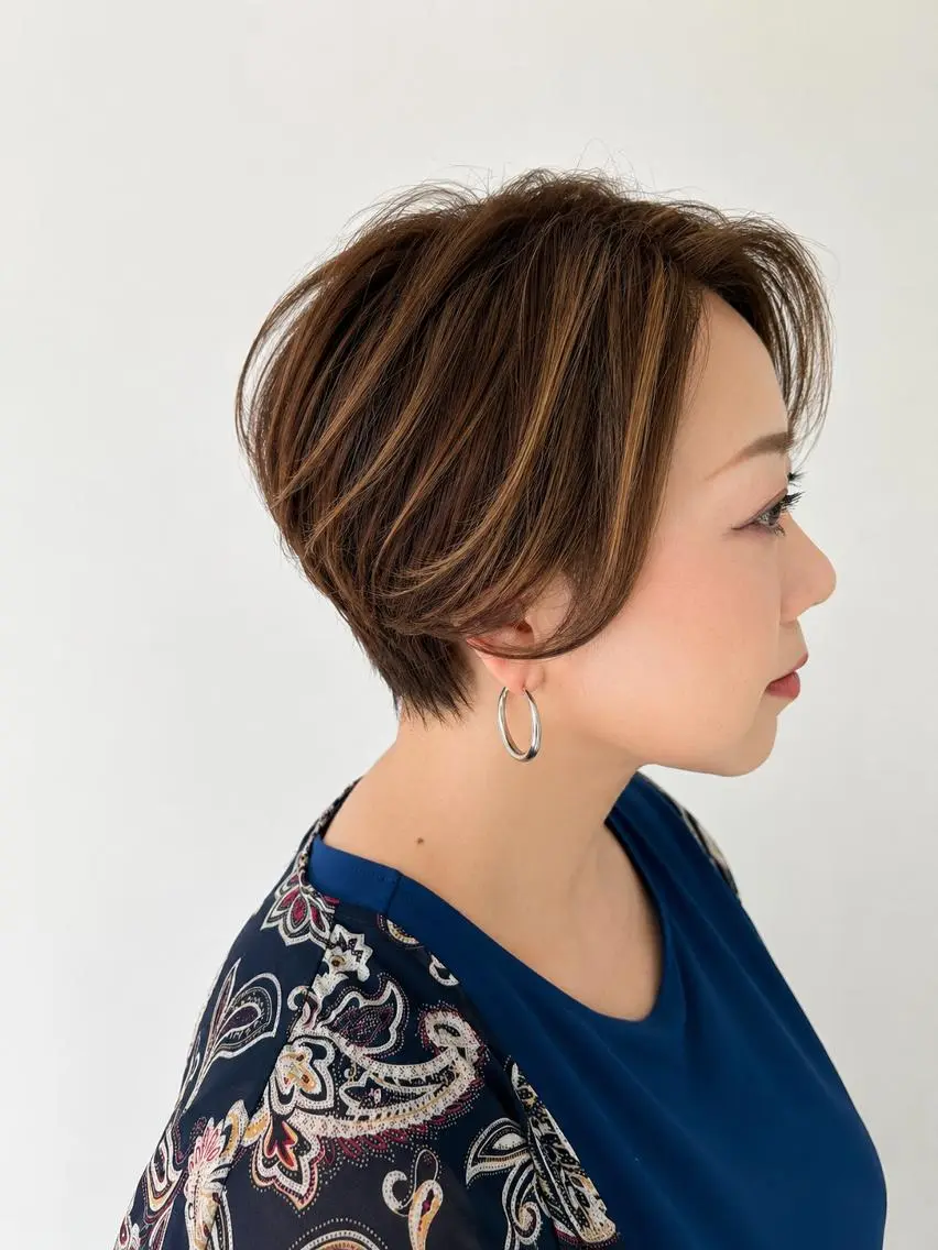 ショート カラー ハイライトカラー ハイライト 髪質改善 ショートヘア カット ヘアカラー トリートメント 伊勢崎/nap hair 栗原大輔のヘアスタイル