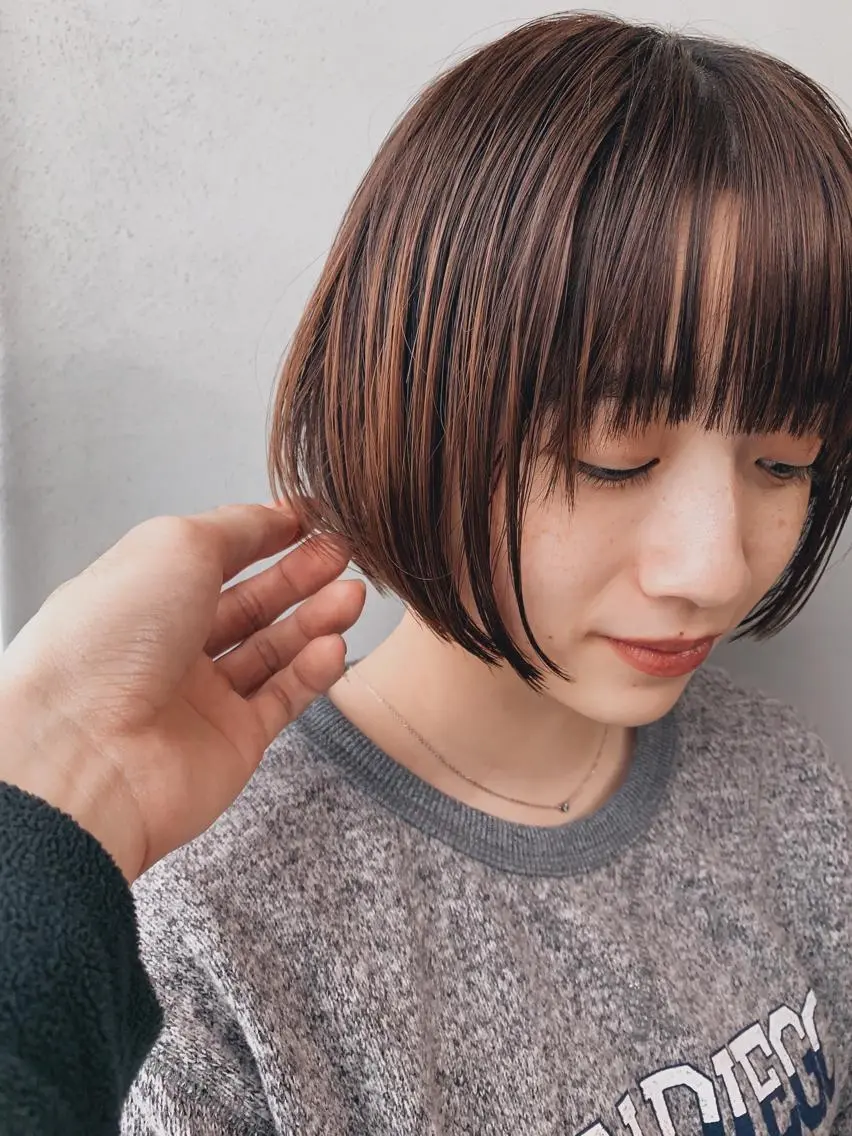 ミディアム カラー パーマ ボブパーマコテ巻き風 パーマNo1深江秀平のヘアスタイル