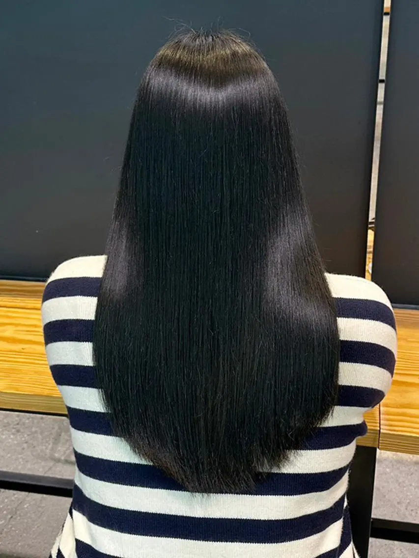 セミロング カラー パーマ ヘアアレンジ 黒髪 ブルーカラー ブルーブラック カット ヘアカラー トリートメント ITbyALBUM 中野店のヘアスタイル