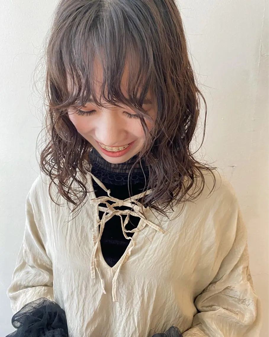 ミディアム パーマ ミディアムパーマ ニュアンスパーマ 🌸透明感艶 カラー🌸Yuukiのヘアスタイル