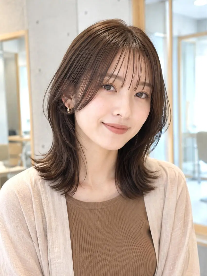 ミディアム カラー ミディアムレイヤー グレージュ 髪質改善 レイヤーカット 縮毛矯正 髪質改善/ハイライト カラー/似合わせ/涼のヘアスタイル