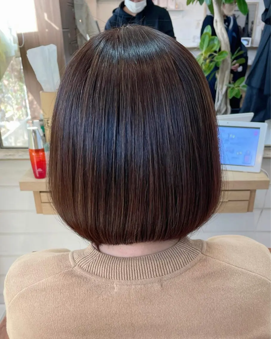 ミディアム パーマ ボブ 縮毛矯正 奥田 誠司のヘアスタイル