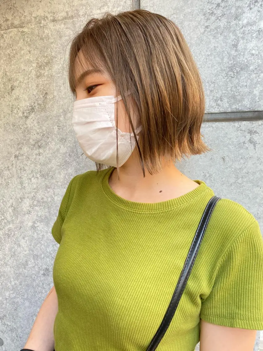 ミディアム カラー カット ヘアカラー トリートメント 癖毛救済✂️ボブ /髪質改善ストレートのヘアスタイル